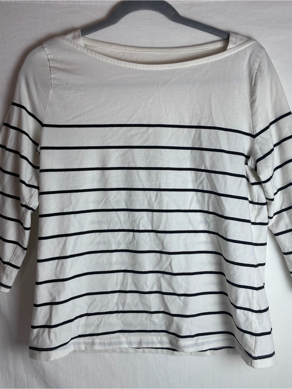 A New Day Striped Boatneck Top Large White Black 3/4 Sleeve Cotton Blend L